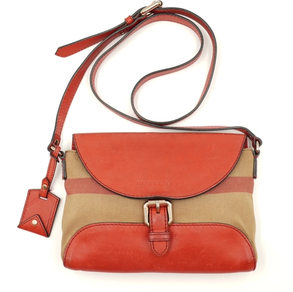 Burberry Handbags - J31 ❤️ Burberry Red Leather and House Check Canvas Small Henhem Crossbod…